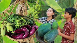 Papaya Creamy Snail Soup, Eggplant chicken soup and Grill Pork recipe || Cooking with Sros