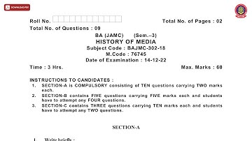 BA 3RD SEM JAMC HISTORY OF MEDIA DEC 2022 | PTU