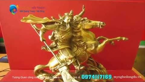 Tượng Quan Công bằng đồng cưỡi ngựa tay cầm đại đao KT cao 35 cm