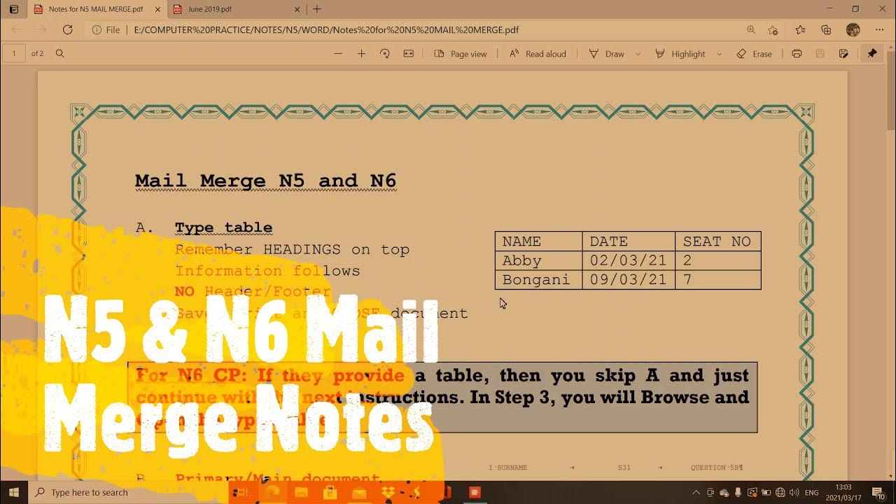 Computer Practice N5 and N6 Mail Merge Notes Explained - YouTube