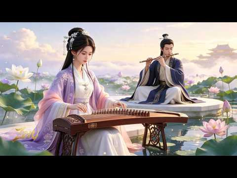 Soothing Chinese Zen Music | Soft Guzheng & Flute Over Misty Lotus Pond for Anxiety Relief & Sleep