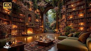 Blossom Hall Library Jazz with Open Spring Arch | Pageflow Calm, Study Depth & Gentle Focus