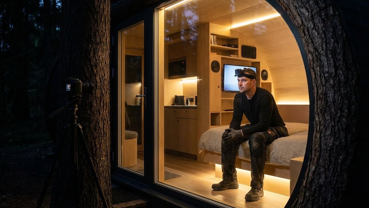 Building a house in the forest (ASMR) - This man built a mini house inside a tree trunk