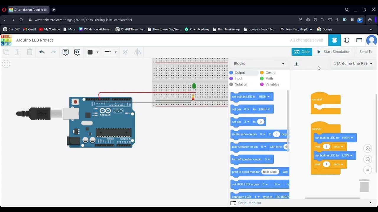 Circuit design Arduino LED Project Tinkercad - YouTube