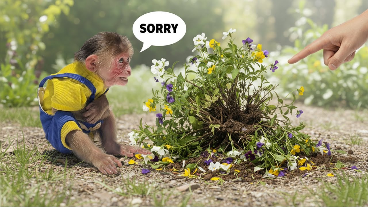 Monkey Moon Feels Sad and Regretful After Destroying the Flower Garden