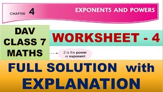 DAV CLASS 7 MATHS CHAPTER 4 | WORKSHEET 4 | FULL SOLUTION | MATHS SOLUTION | EXPLANATION
