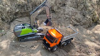 Aksi 115 Dump Truk Rc Huina 1536 Truk Merci Muatan Tanah Merah Bangunan Excavator Besar Huina 1593