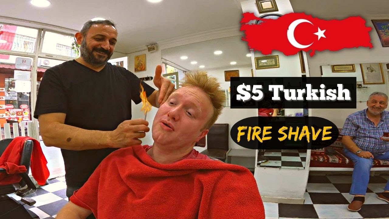 Wild $5 Fire Shave in the streets of Istanbul, Turkey 🔥 🇹🇷