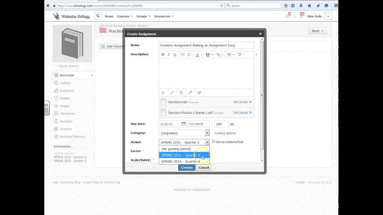 how to create a writing assignment in schoology