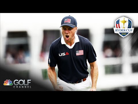 Justin Thomas pushes through nerves for strong tee shot on Ryder Cup Day 2 | Golf Channel