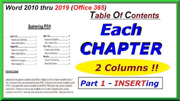 How to INSERT a 2 Column Table of Contents in EACH CHAPTER  : Word 2010 thru 2019