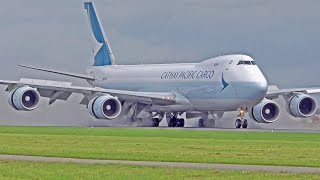 WET RUNWAY ACTION 35 HEAVY Landings | A380, A350, B747 | At Amsterdam Schiphol Airport