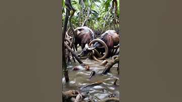 Image of giant python fighting with buffalo in the swamp, who will win  #youtubeshorts #bigpython