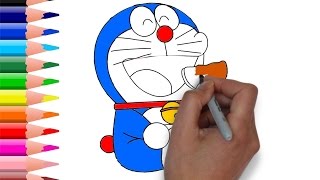 How to Draw Color Doraemon Eating Dorayaki - Doraemon Coloring Page for Children