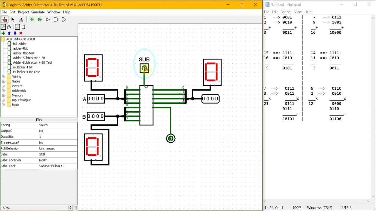 Simulasi Adder Subtractor dan Multiplier 4 Bit pada Logisim - YouTube