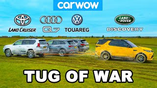 Toyota Land Cruiser, Audi Q7 \& VW Touareg vs Land Rover: TUG OF WAR!