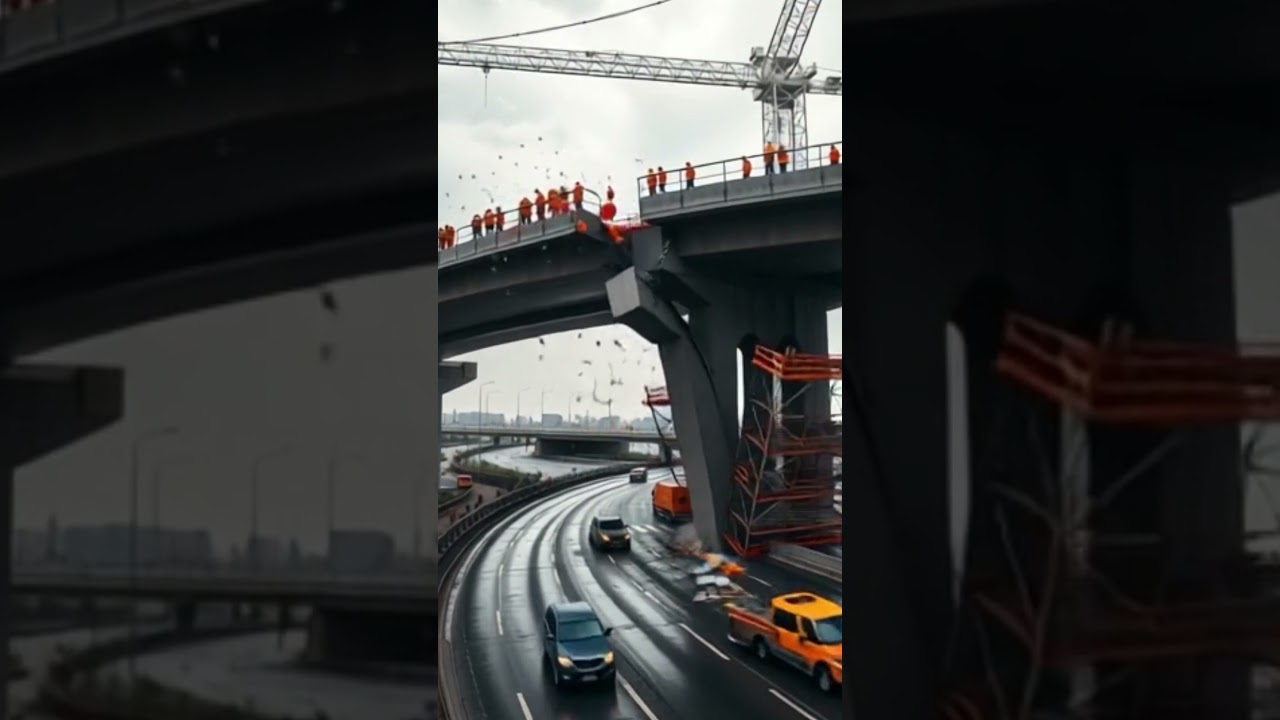The toll Road Collapsed And Fell On A Moving Car 