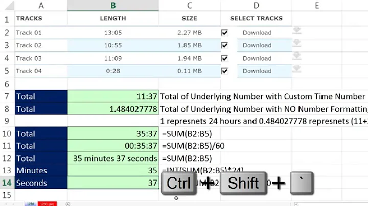 Excel Magic Trick 1250: Add Times to Get Total Minutes & Seconds From Downloaded Music Data