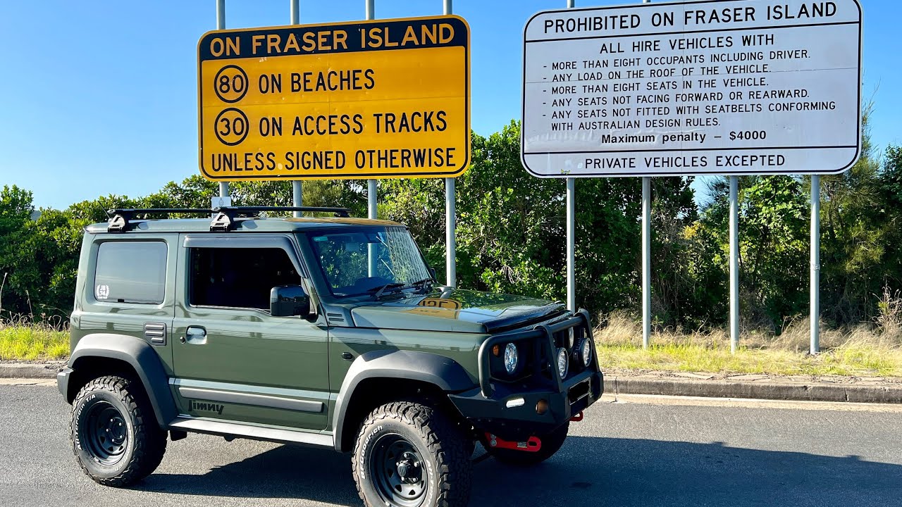 K’gari in a Suzuki JIMNY, Kingfisher Bay Barge Ferry from River Heads
