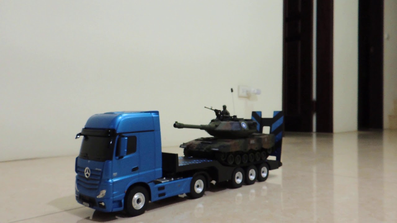 遙控玩具車測試 豹2戰車 賓士拖板車 Youtube