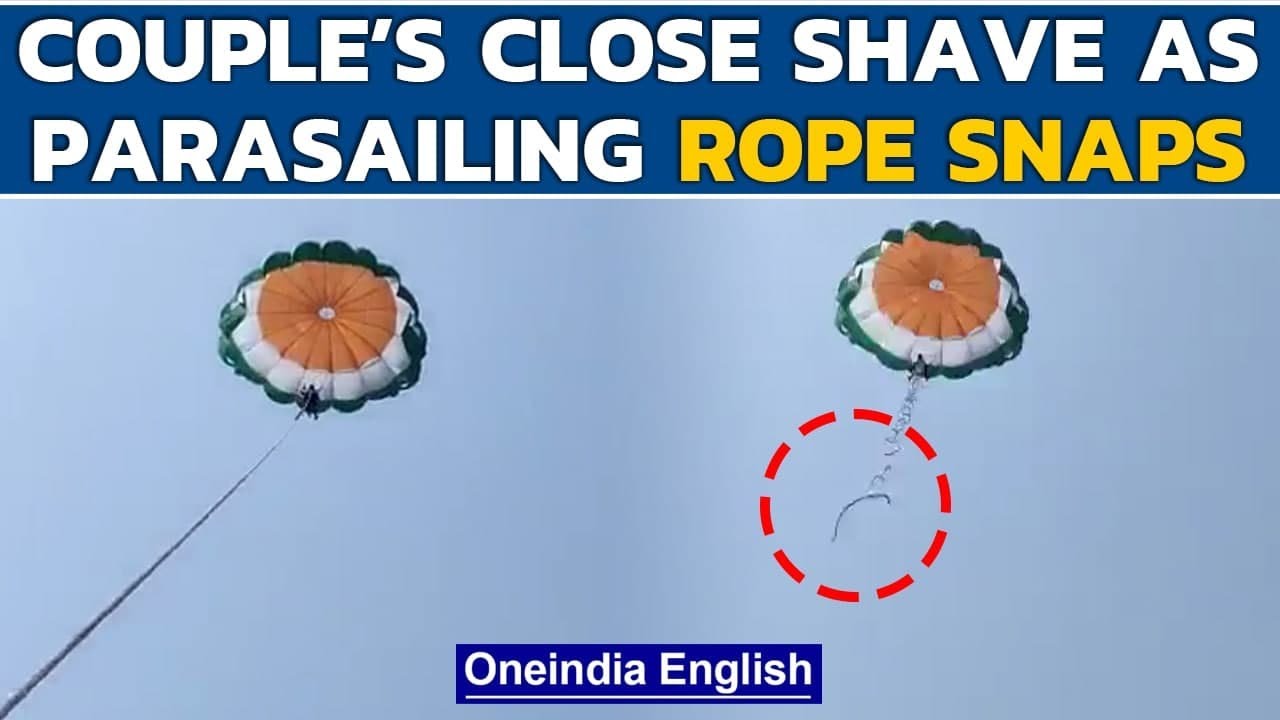 Gujarat couple had a close shave as parasailing rope snaps in Diu Oneindia News YouTube