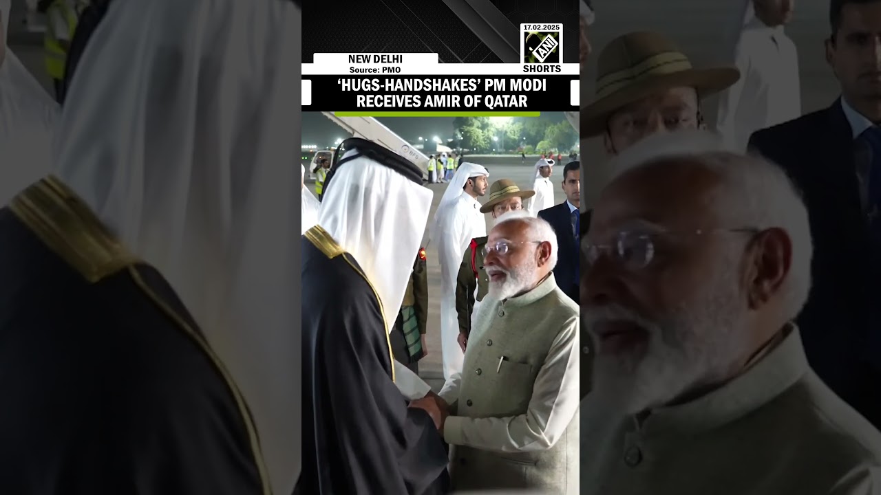 Hugs and Handshake.PM Modi receives Amir of Qatar in a special gesture at Delhi airport.