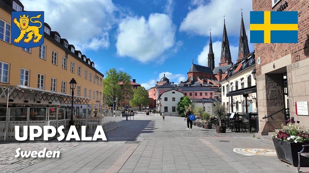 Uppsala, Sweden. Sunday morning walk in the city. 4K
