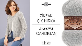 Alize Angora Gold Simli ile Zikzak Şık Hırka • Zigzag Cardigan • Зигзагообразный кардиган