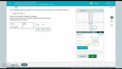 Algebra 1 - Using a graphing calculator to find the x intercept(s) and vertex of a quadratic functio