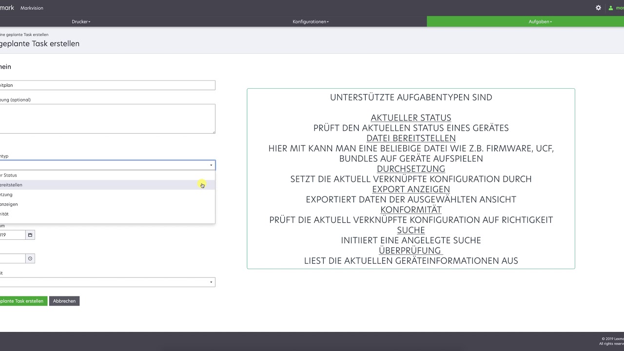 Lexmark Markvision Enterprise 3.4.X - Verwenden des Taskplaners - YouTube
