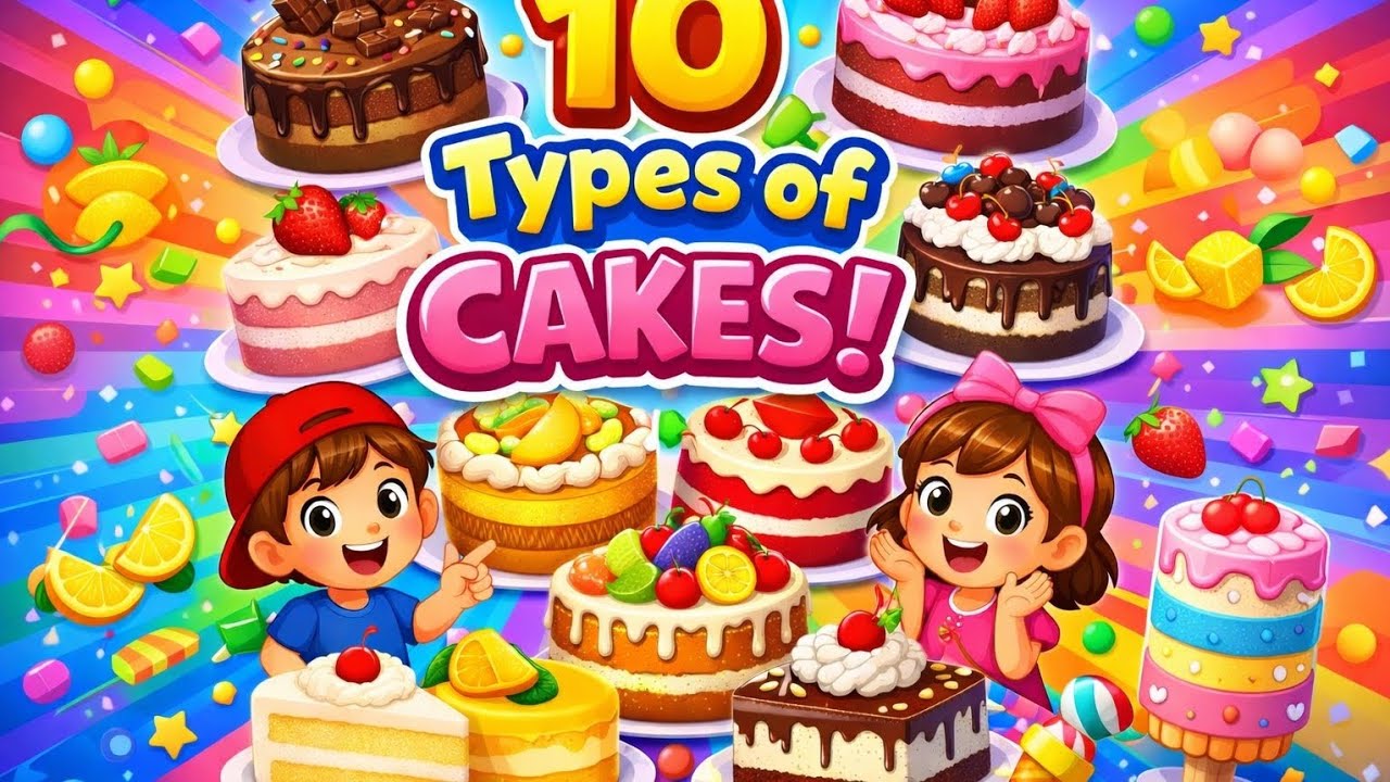 10 Different Types of Cakes 🎂 | Cake Names for Kids | Kids Learning Video