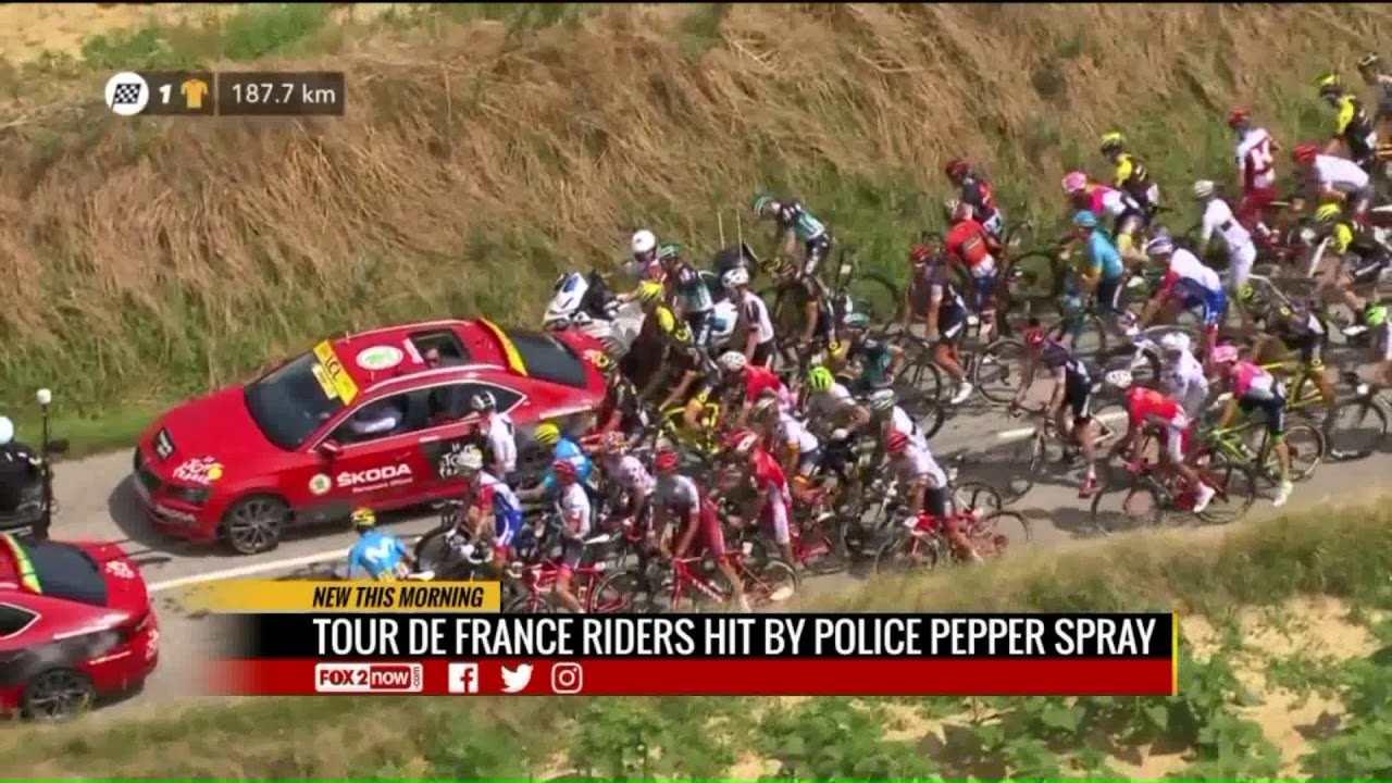 Tour De France Hit With Pepper Spray Youtube Tour De France Hit With Pepper Spray Youtube