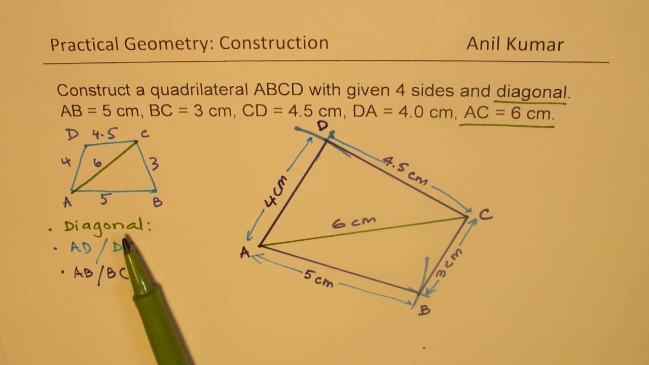 Construct A Quadrilateral Given Sides And Diagonal Youtube