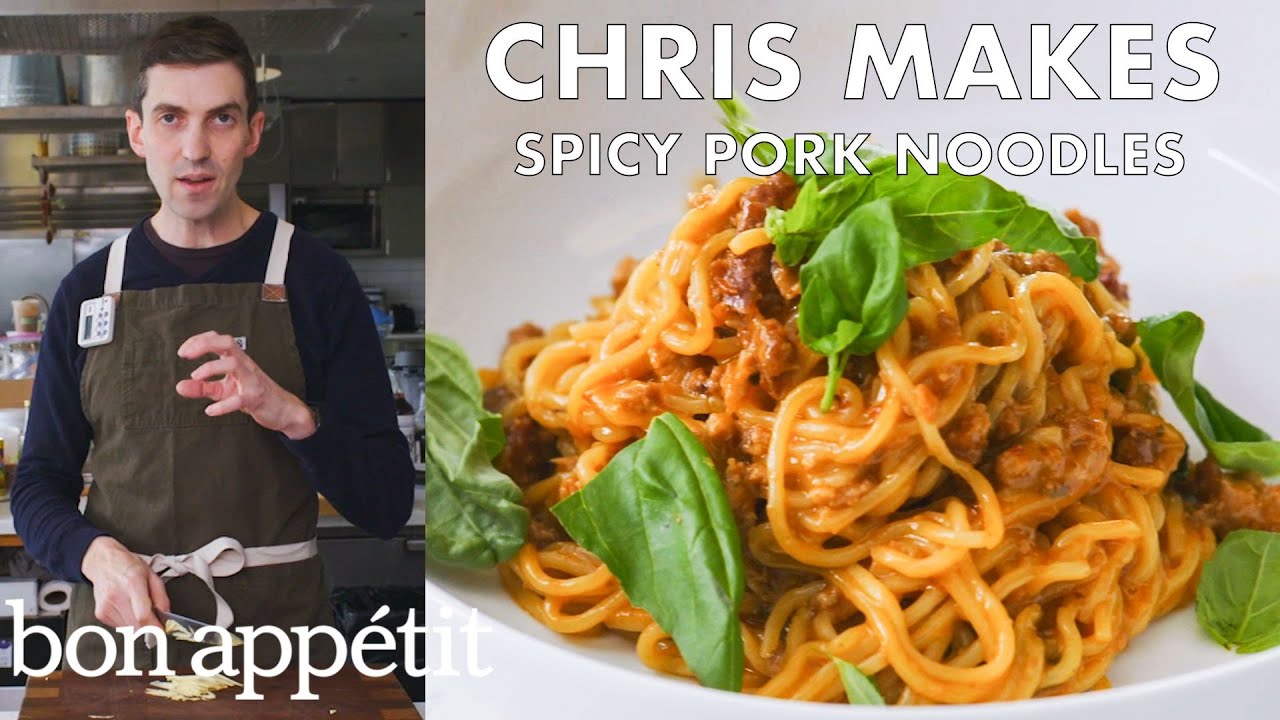 Chris Makes Spicy-Sweet Sambal Pork Noodles   From the Test Kitchen   Bon Apptit