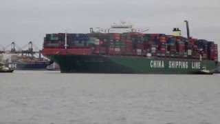 CSCL Atlantic Ocean departing the Port of Felixstowe.
