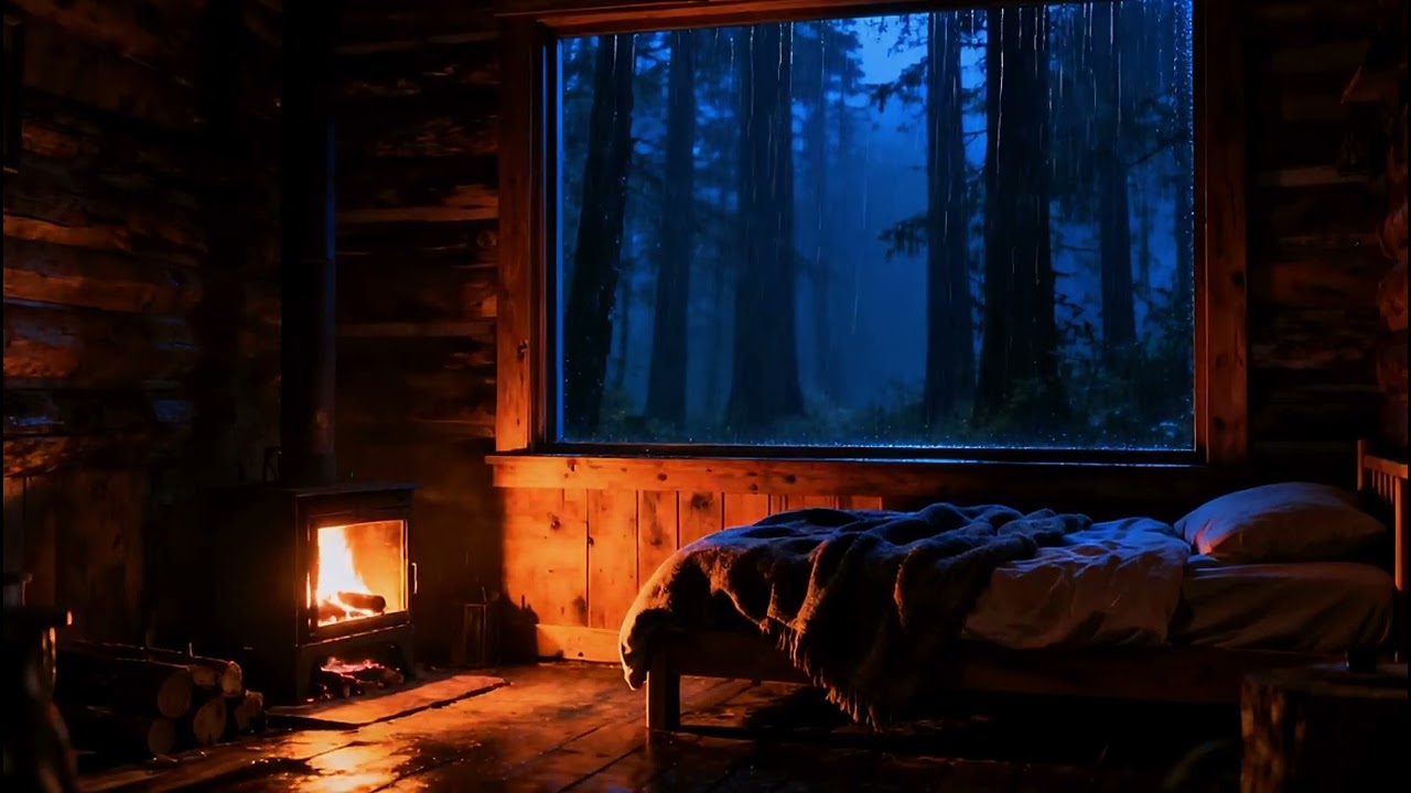 Let the Rain Carry You to Sleep 🌧️ Cozy Cabin Fireplace Night