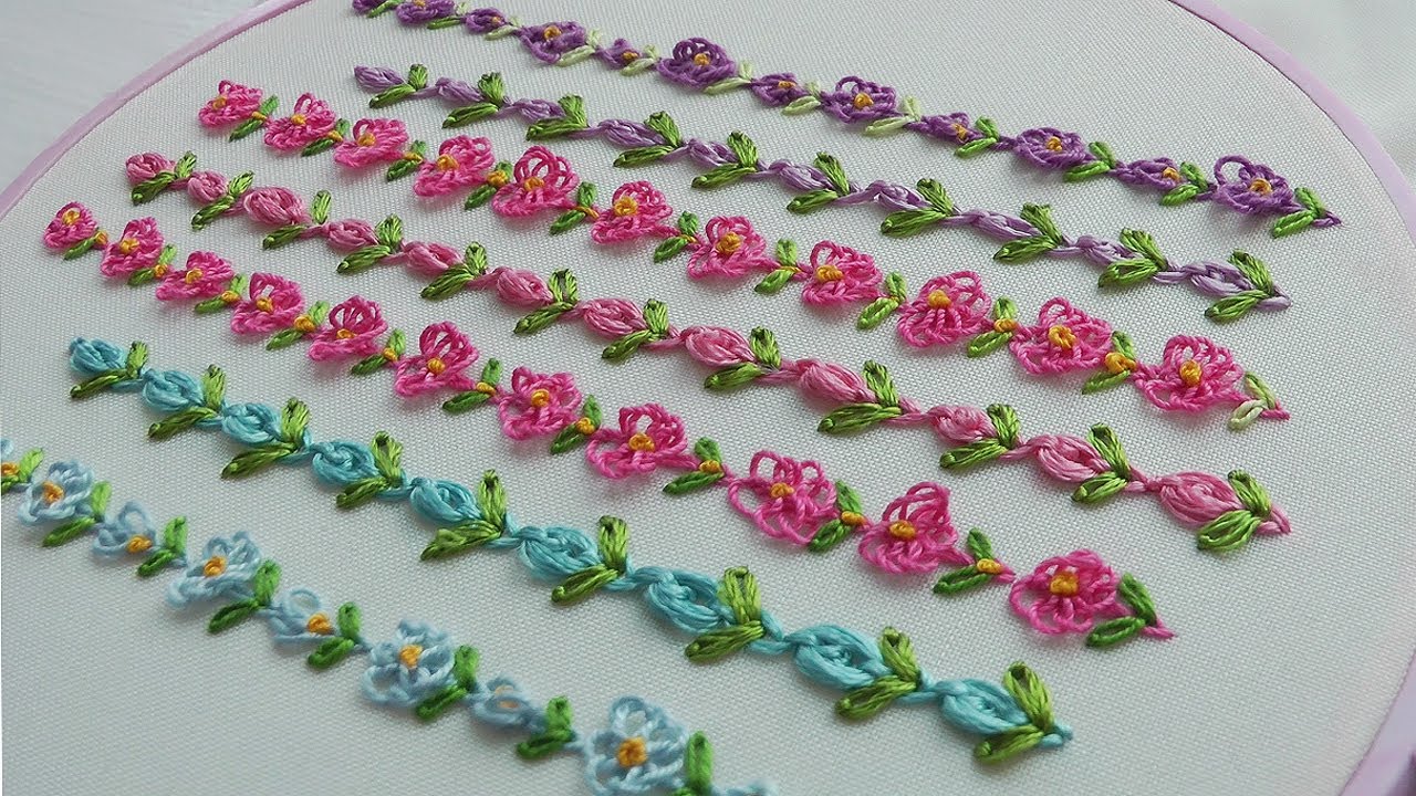 Вышивка | Цветочная бордюрная линия | легкие стежки