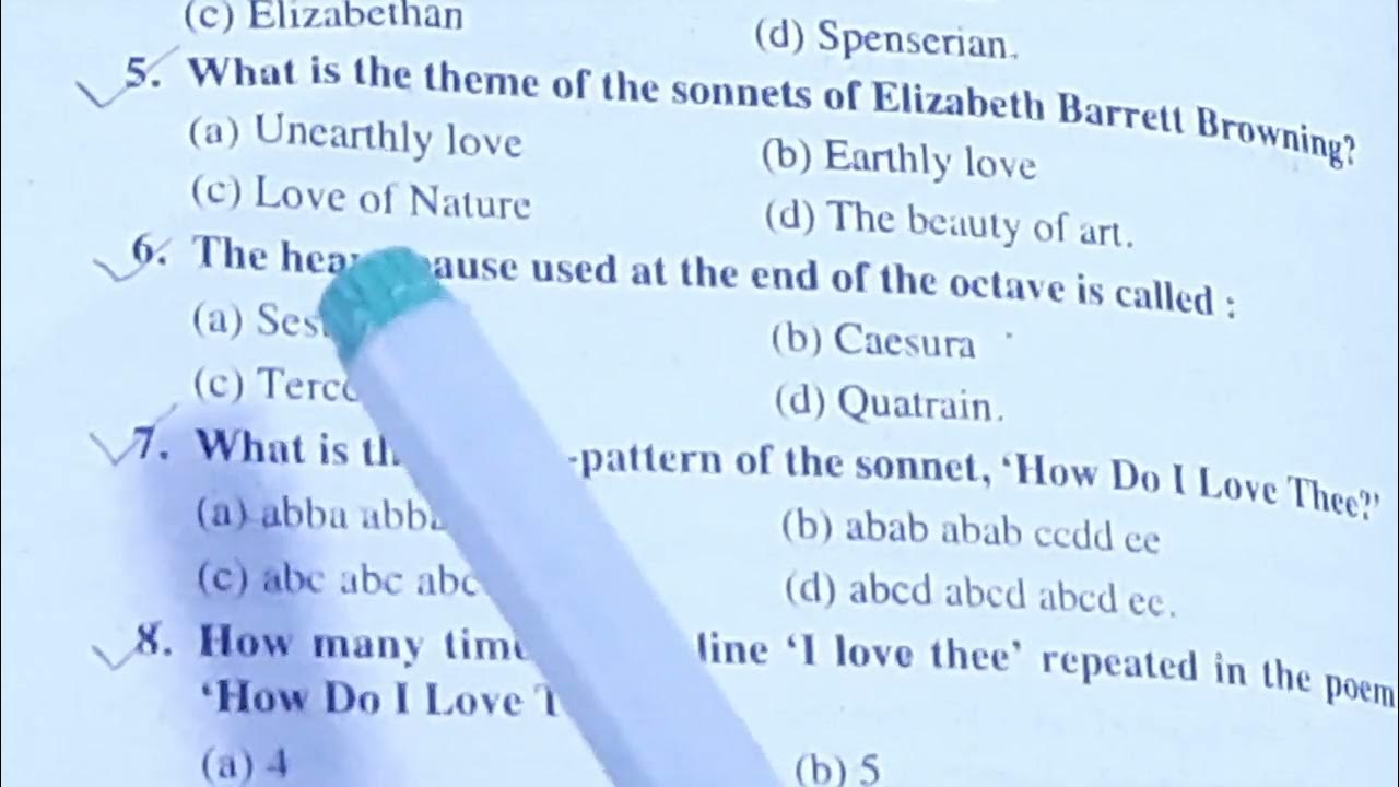 Important MCQs (objective type questions) on Elizabeth Barret Browning