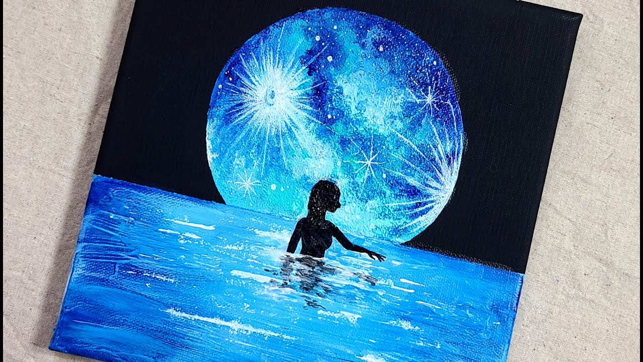 Moonlight Painting Night Landscape Painting Black Canvas Acrylic