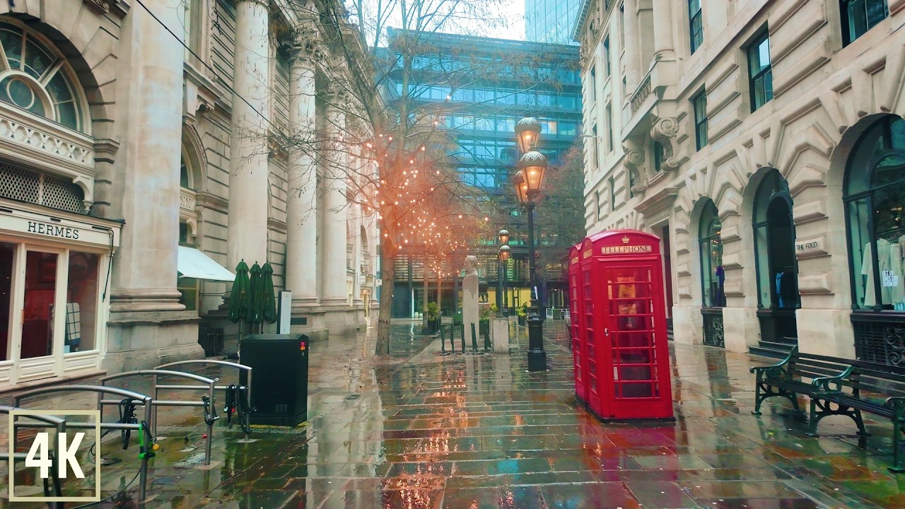 London Walk in the Rain | Bishopsgate to Old Street 4K