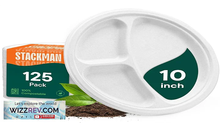 100% Compostable 3 Compartment 10 Inch Disposable Paper Plates 125 Pack Sectional Lunch