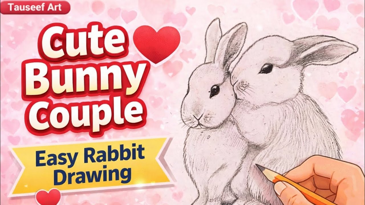 Cute Bunny Couple Drawing 🐰 ️ | Easy Rabbit Pencil Sketch | Tauseef Art ...