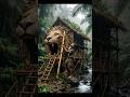 65-Year-Old Man Builds INSANE Bamboo Lion House in Deep Jungle! 🦁🌿 #shorts #bamboohouse #youtube