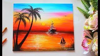 sunrise painting step landscape tutorial beginners paintings acrylic watercolor scenery drawing summer canvas sunset beginner nature tutorials myhobbyclass