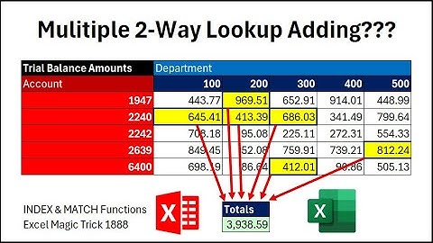 INDEX & MATCH: Simultaneous 2-Way Lookups into Accounting Trial Balance & Add Results. EMT 1888