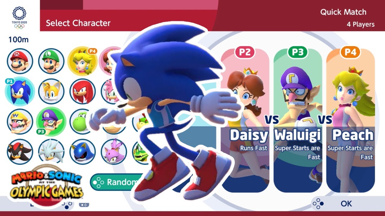 Mario & Sonic at Tokyo 2020 : Gameplay (4 Players) Sonic VS Daisy VS Waluigi VS Peach