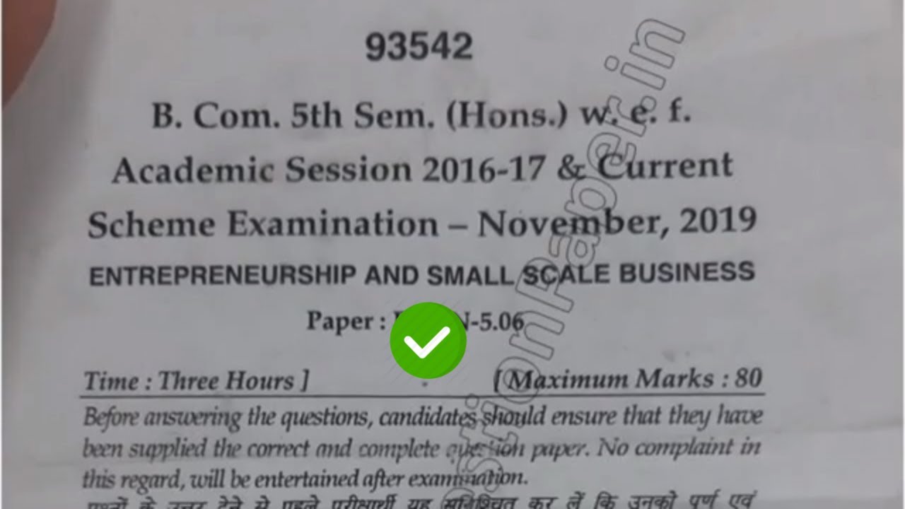 2019 Mdu BCom Hons 5th Sem Entrepreneurship & Small Scale Business Question Paper