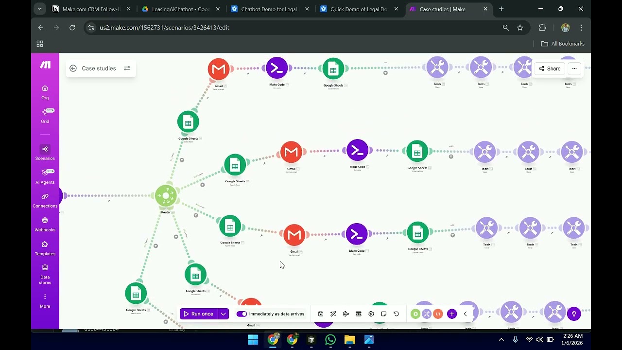 Make.com automation workflow for client follow-ups