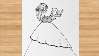 Sundar Girl Reading Book Drawing Easy Step By Step | Cute Girl Drawing Backside Easy |Pencil Drawing