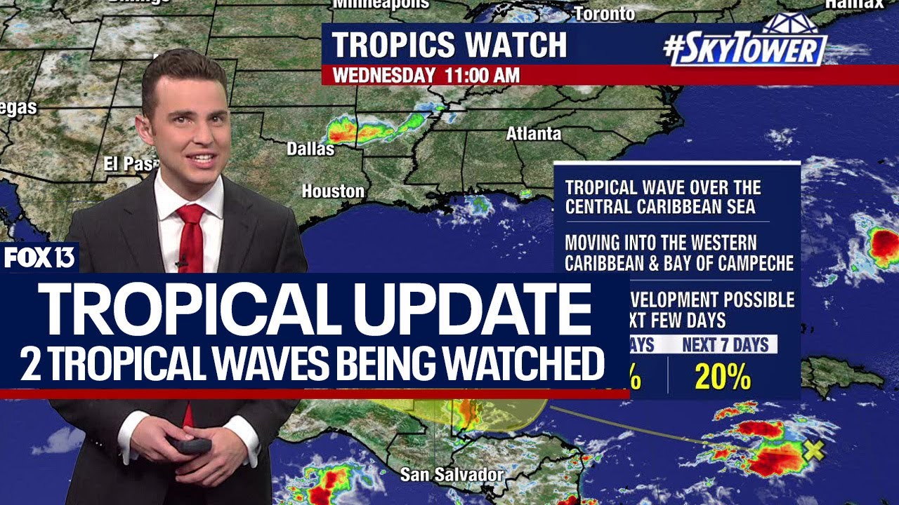 2 tropical waves show small signs of development - YouTube